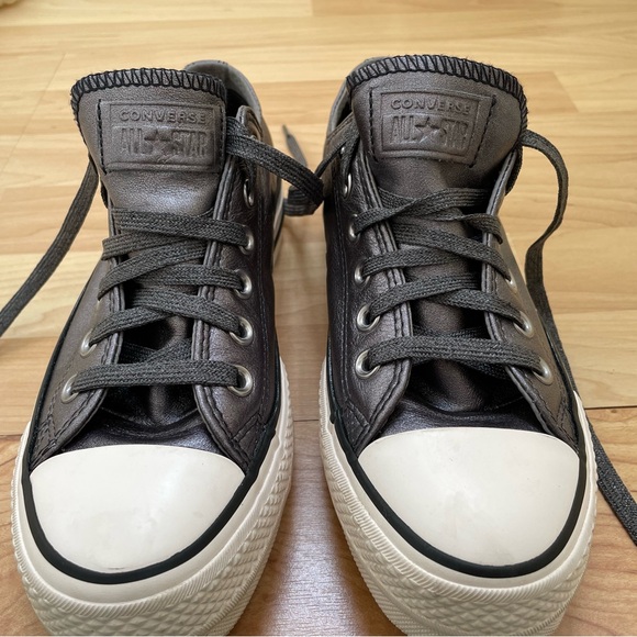 Converse platform All Star leather sneakers gunmetal gray w/ gray shimmer laces - Picture 10 of 11